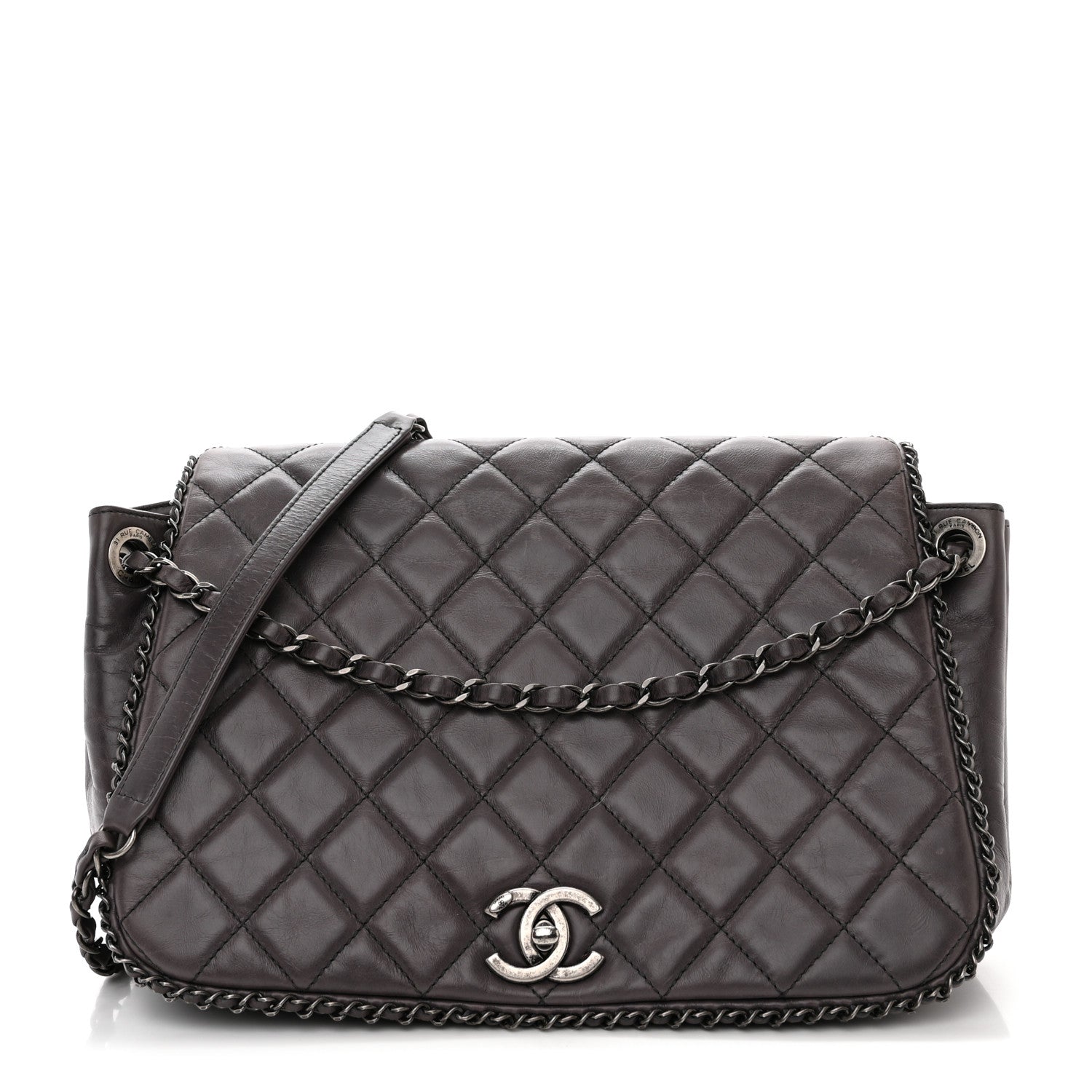 Chanel Calfskin Quilted Large CC Enchained Accordion Flap Grey 1 of 10