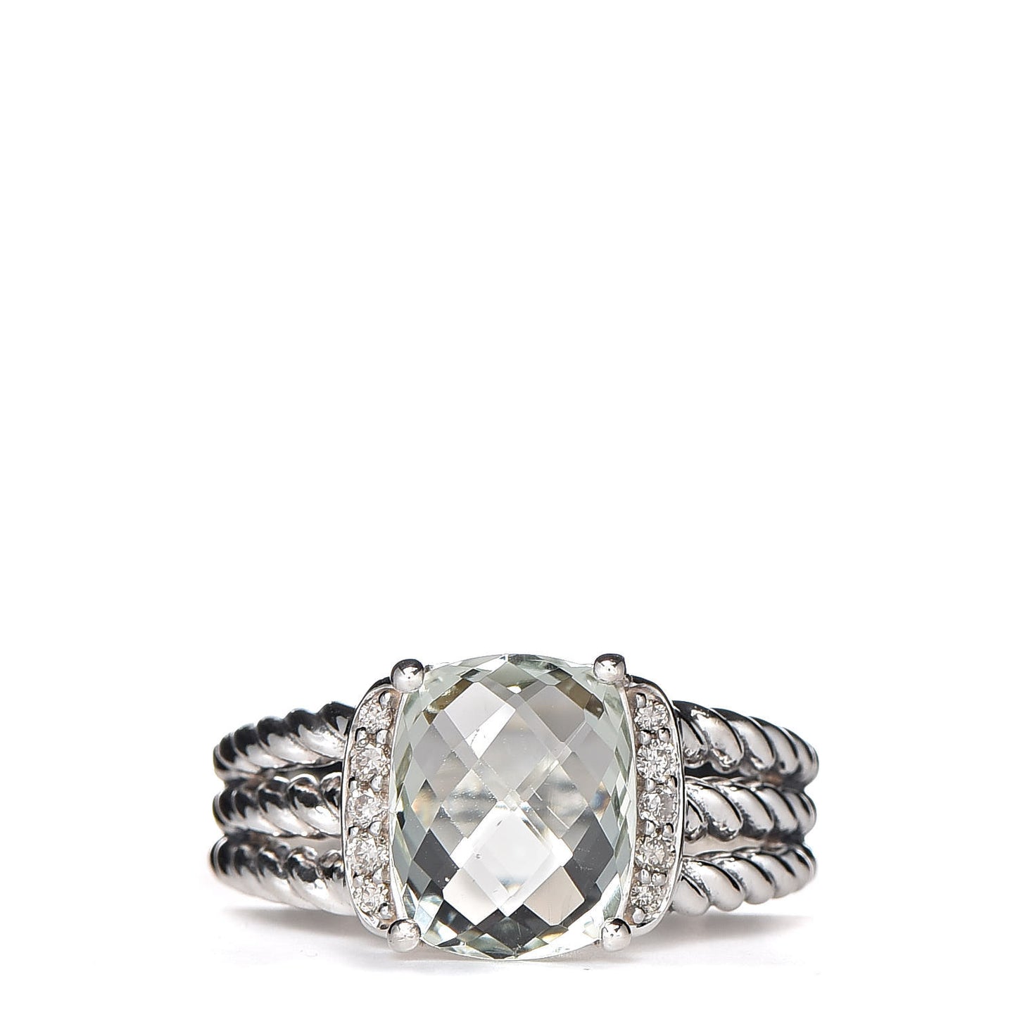 Sterling Silver Diamond Prasiolite 10mm Petite Wheaton Ring 53 6.5