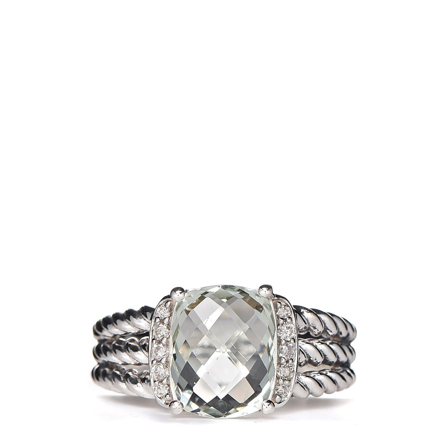David Yurman Sterling Silver Diamond Prasiolite 10mm Petite Wheaton Ring 53 6.5 1 of 5