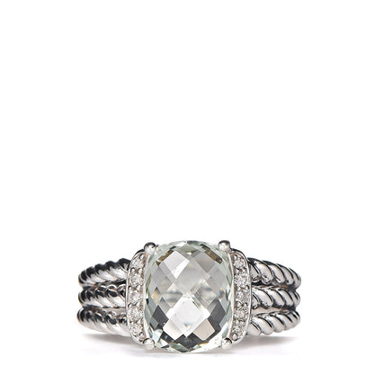David Yurman Sterling Silver Diamond Prasiolite 10mm Petite Wheaton Ring 53 6.5 1 of 5
