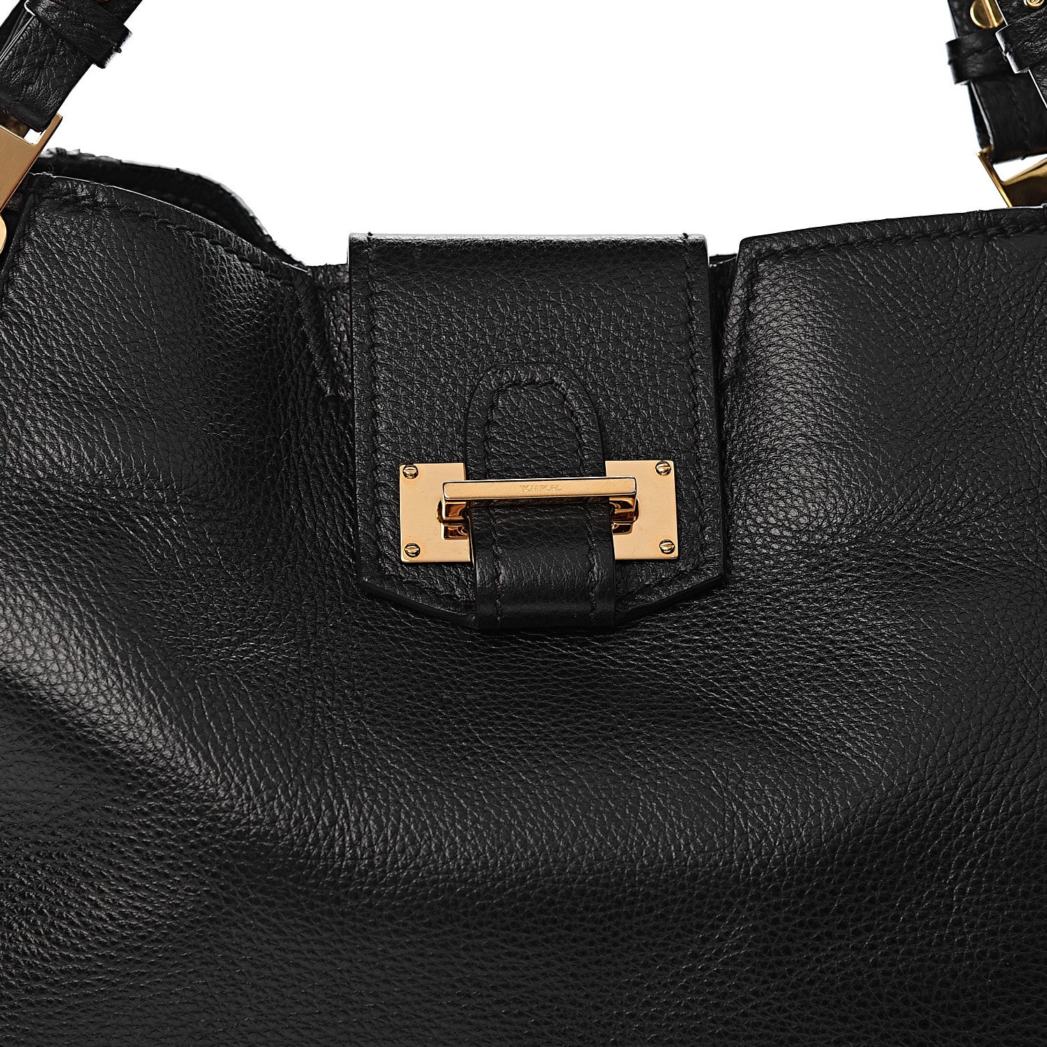Tom Ford Grained Calfskin Sedgwick Medium Zipper Tote Black 9 of 9