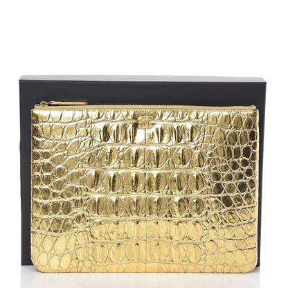 Chanel Metallic Calfskin Crocodile Embossed Medium Cocodile Cosmetic Case Gold 8 of 8