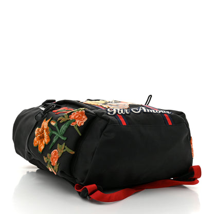 Gucci Techno Canvas Web L'Aveugle Par Amour Embroidered Double Buckle Backpack Black 4 of 10