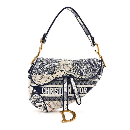 Christian Dior Canvas Embroidered Around the World Saddle Bag Blue 1 of 11