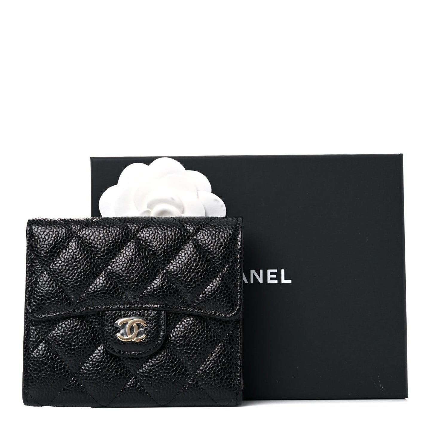 Caviar Quilted Compact Flap Wallet Black
