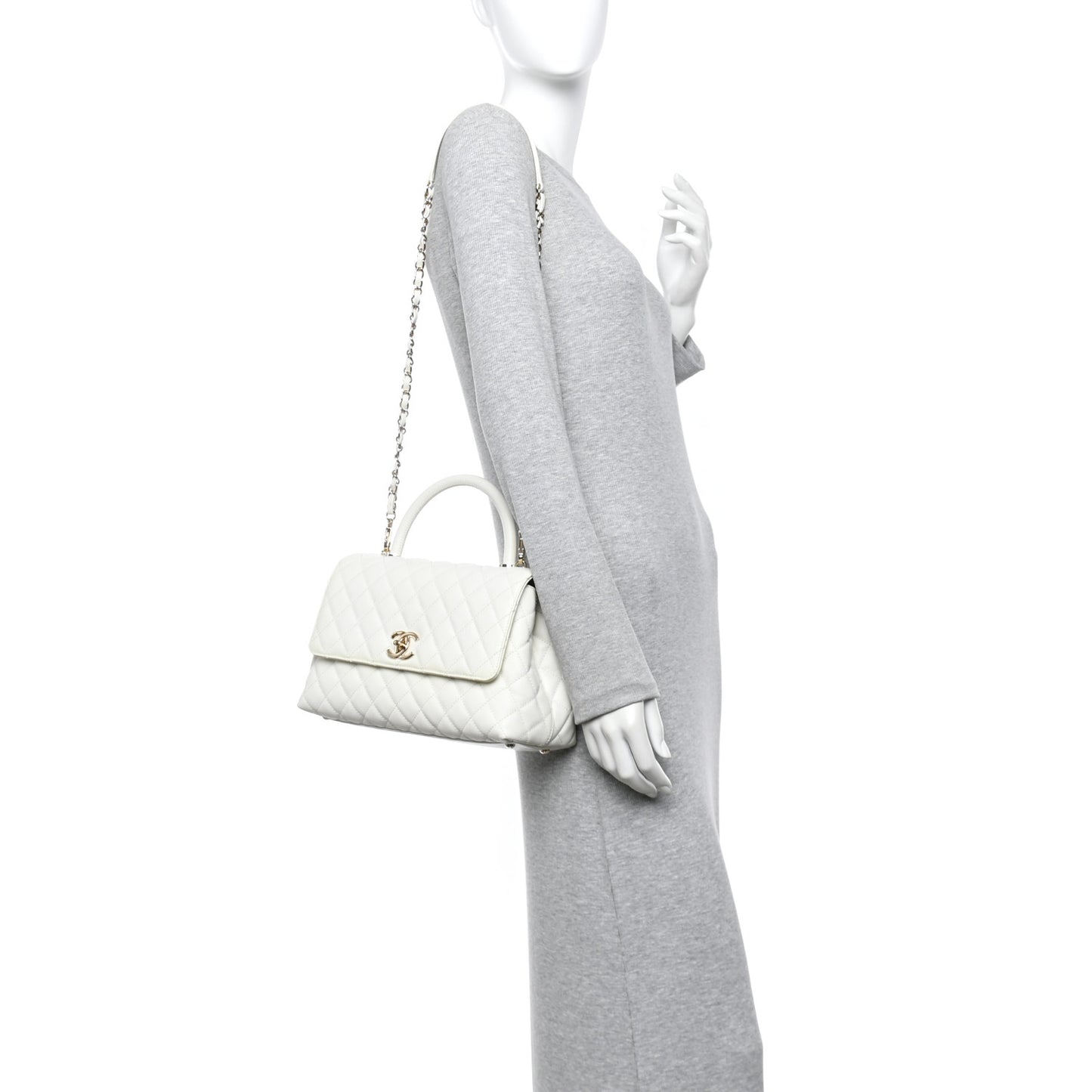 Caviar Quilted Small Coco Handle Flap White