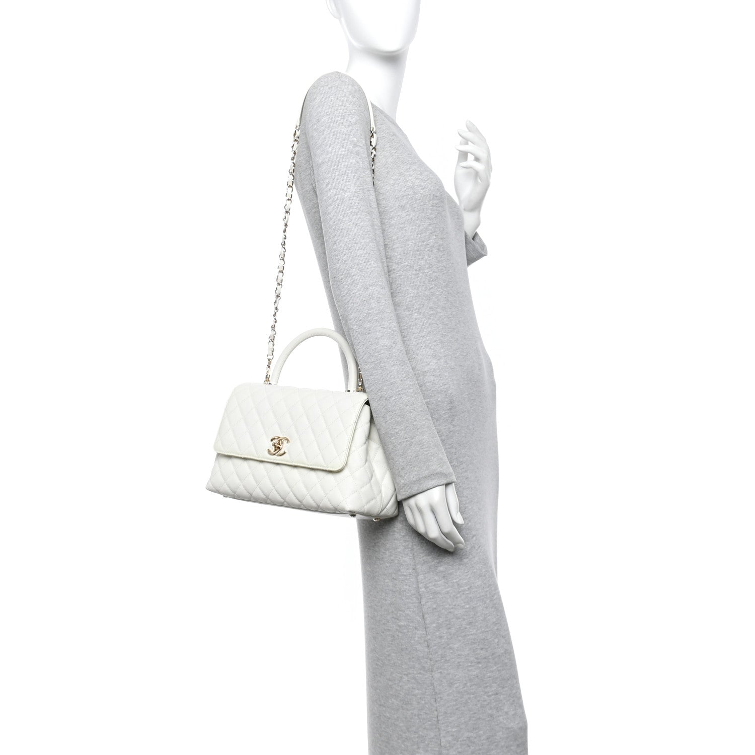 Chanel Caviar Quilted Small Coco Handle Flap White 2 of 11