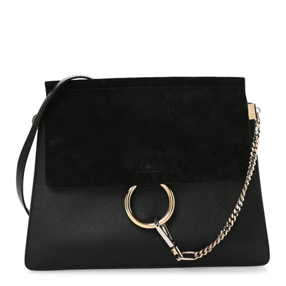 Chloe Suede Calfskin Medium Faye Shoulder Bag Black 1 of 10