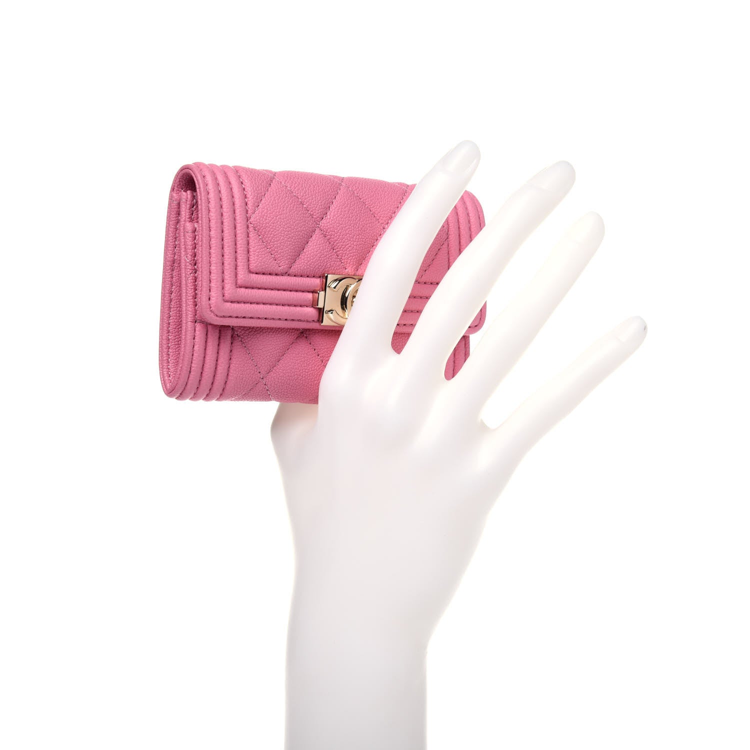 Chanel Caviar Quilted Boy Flap Card Holder Wallet Light Pink 2 of 12