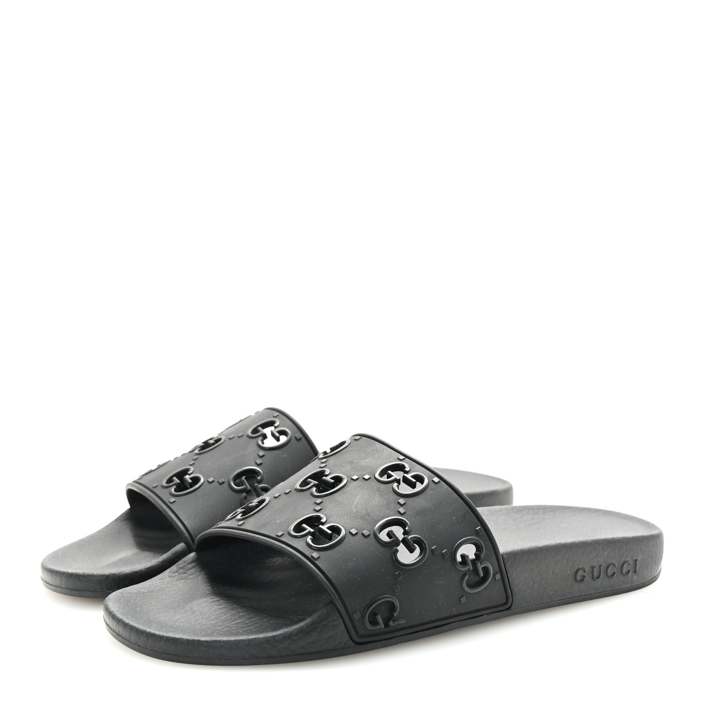 Rubber GG Monogram Perforated Womens Slide Sandals 39 Black