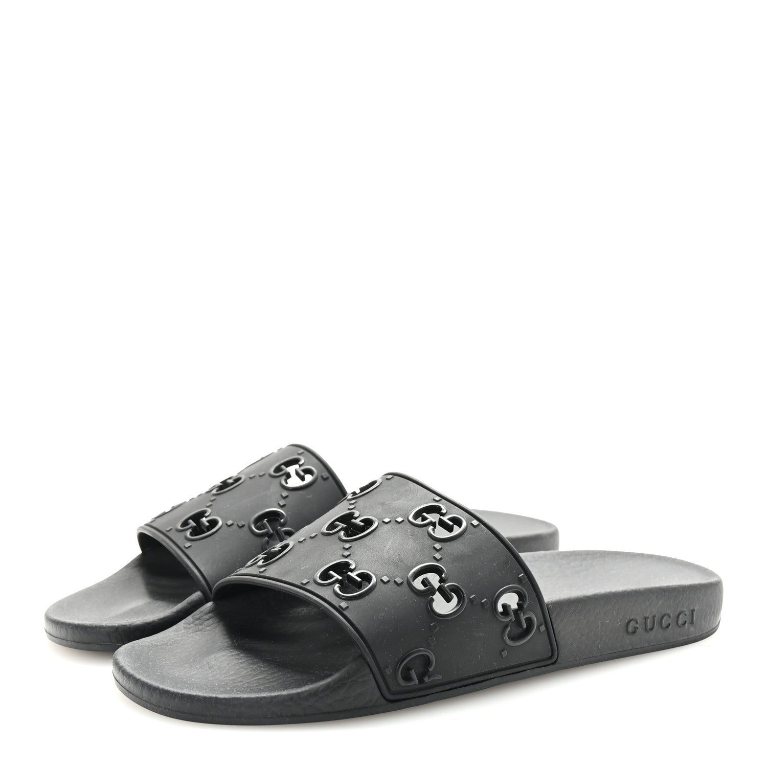 Gucci Rubber GG Monogram Perforated Womens Slide Sandals 39 Black 4 of 8