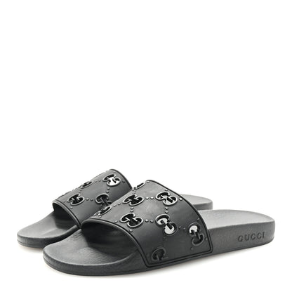 Gucci Rubber GG Monogram Perforated Womens Slide Sandals 39 Black 4 of 8