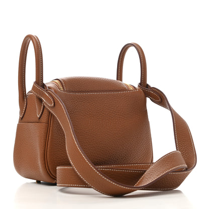 Hermes Taurillon Clemence Mini Lindy 20 Gold 3 of 11