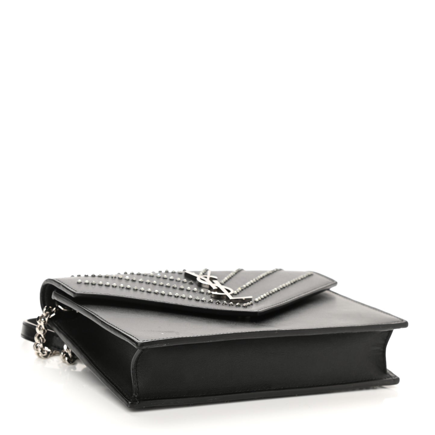 Calfskin Studded Monogram Envelope Chain Wallet Black