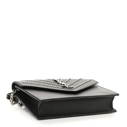 Saint Laurent Calfskin Studded Monogram Envelope Chain Wallet Black 3 of 9