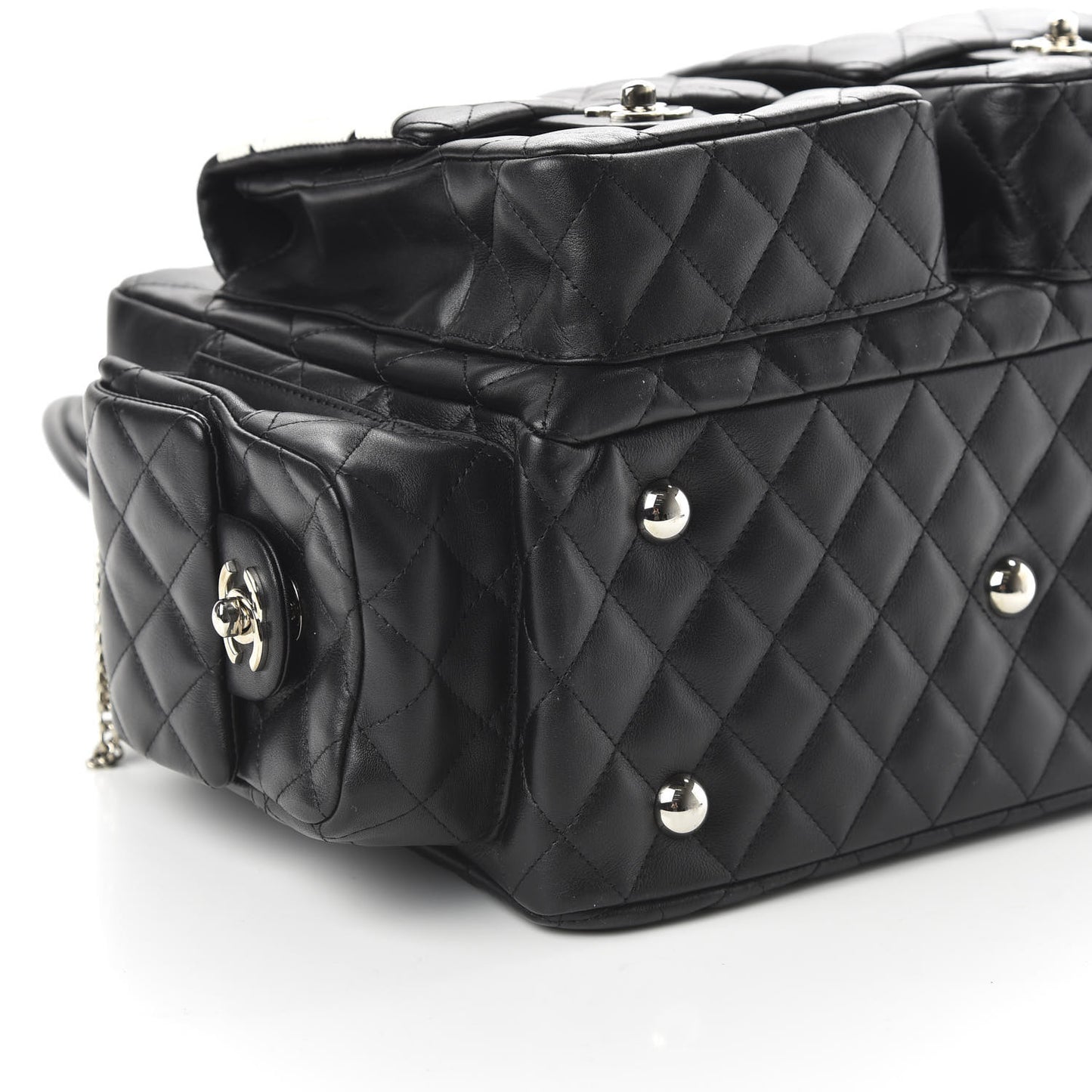 Calfskin Quilted Large Cambon Multipocket Reporter Black White