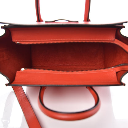 Celine Drummed Calfskin Nano Luggage Vermillion 5 of 8