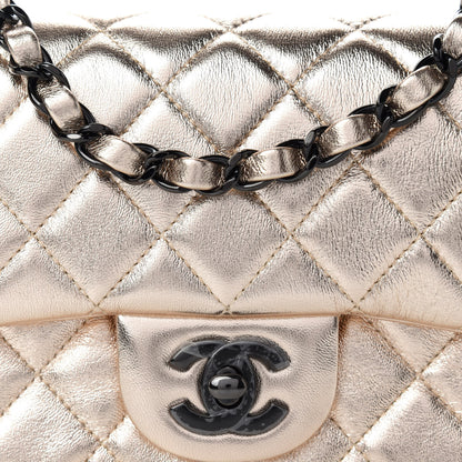 Chanel Metallic Lambskin Quilted Mini Square Flap Gold Black 10 of 11
