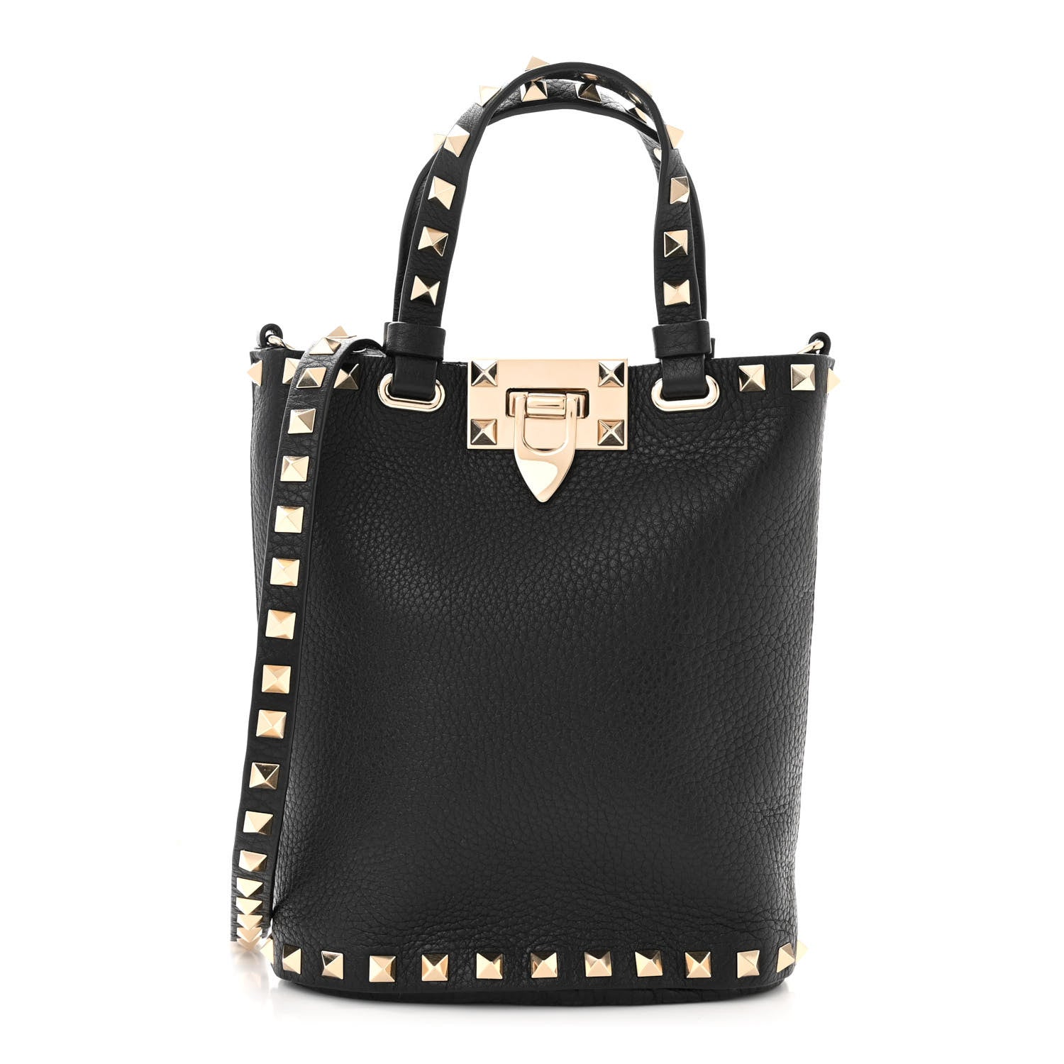 Valentino Garavani Pebbled Calfskin Rockstud Bucket Bag Black 1 of 10