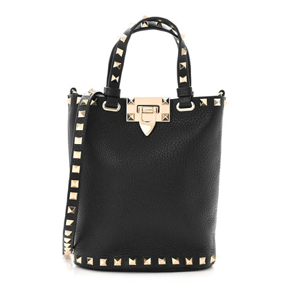 Valentino Garavani Pebbled Calfskin Rockstud Bucket Bag Black 1 of 10