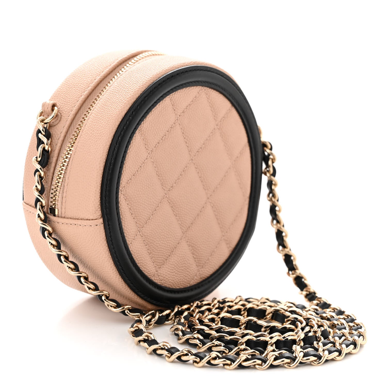 Chanel Caviar Quilted Round Filigree Crossbody Beige Black 3 of 10
