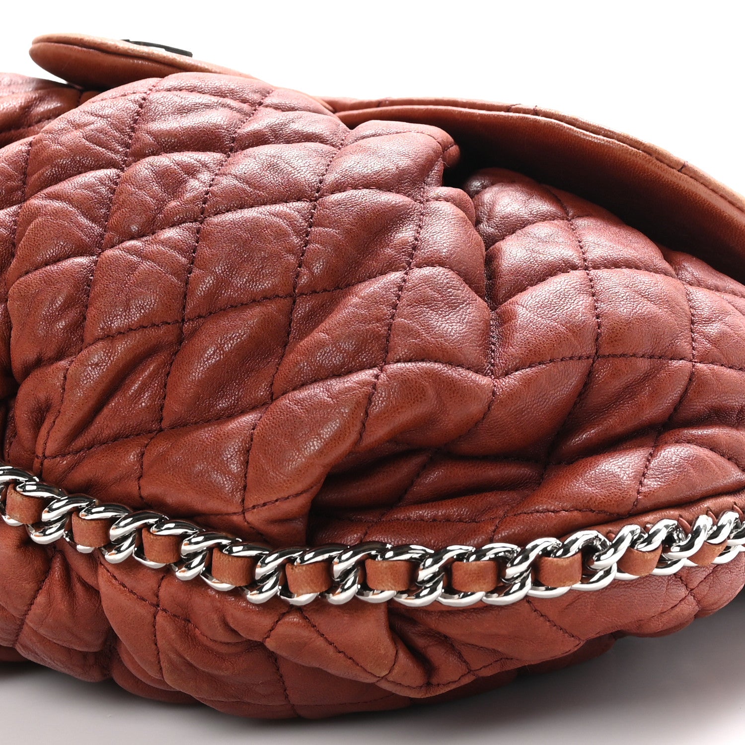Chanel Washed Lambskin Quilted Large Chain Around Messenger Brown 10 of 11