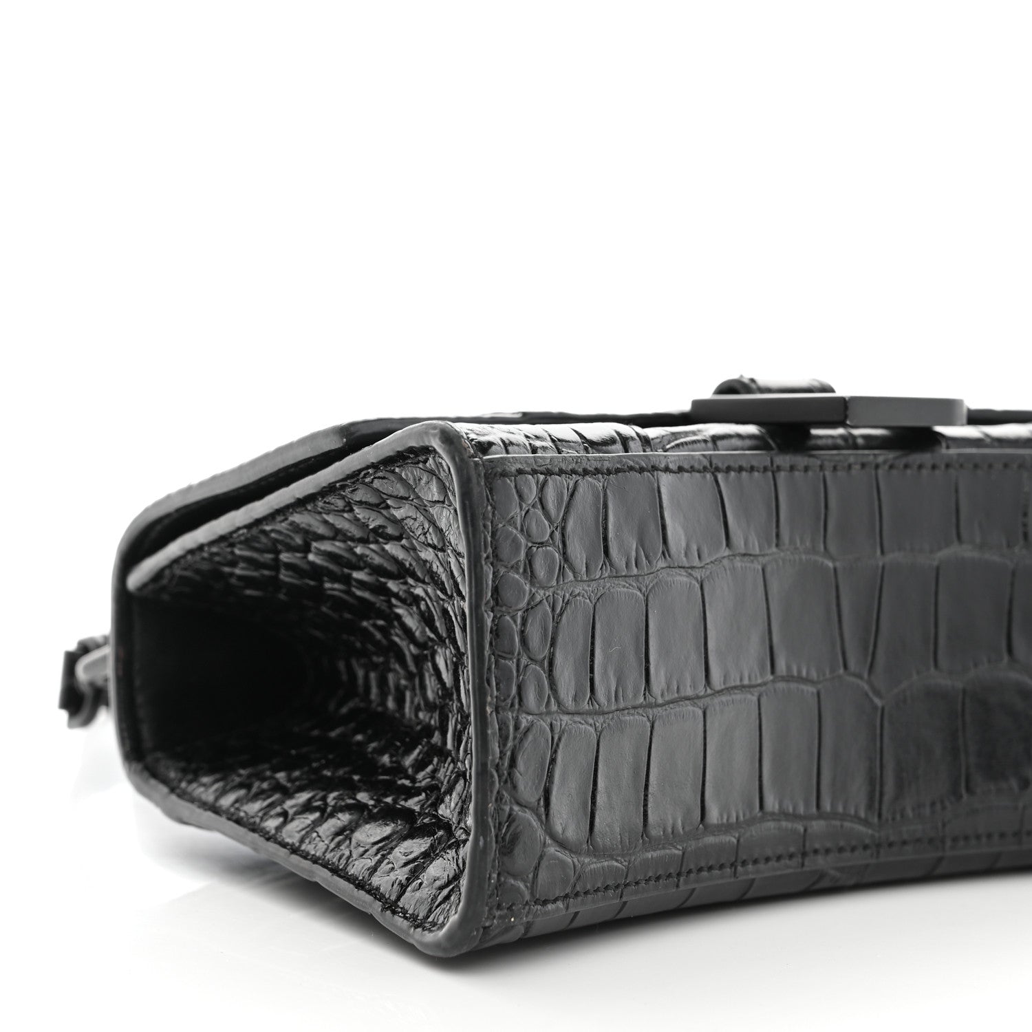 Balenciaga Shiny Calfskin Monochrome Crocodile Embossed Hourglass Top Handle Bag XS Black 8 of 9