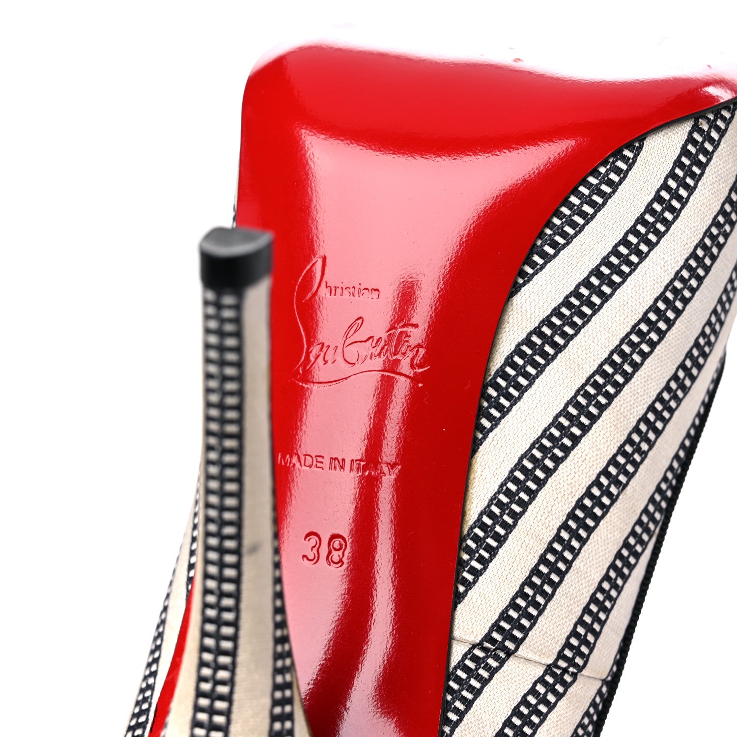 Christian Louboutin Canvas Melita Mary Jane Peep Toe 85 Pumps 38 White Black 6 of 11