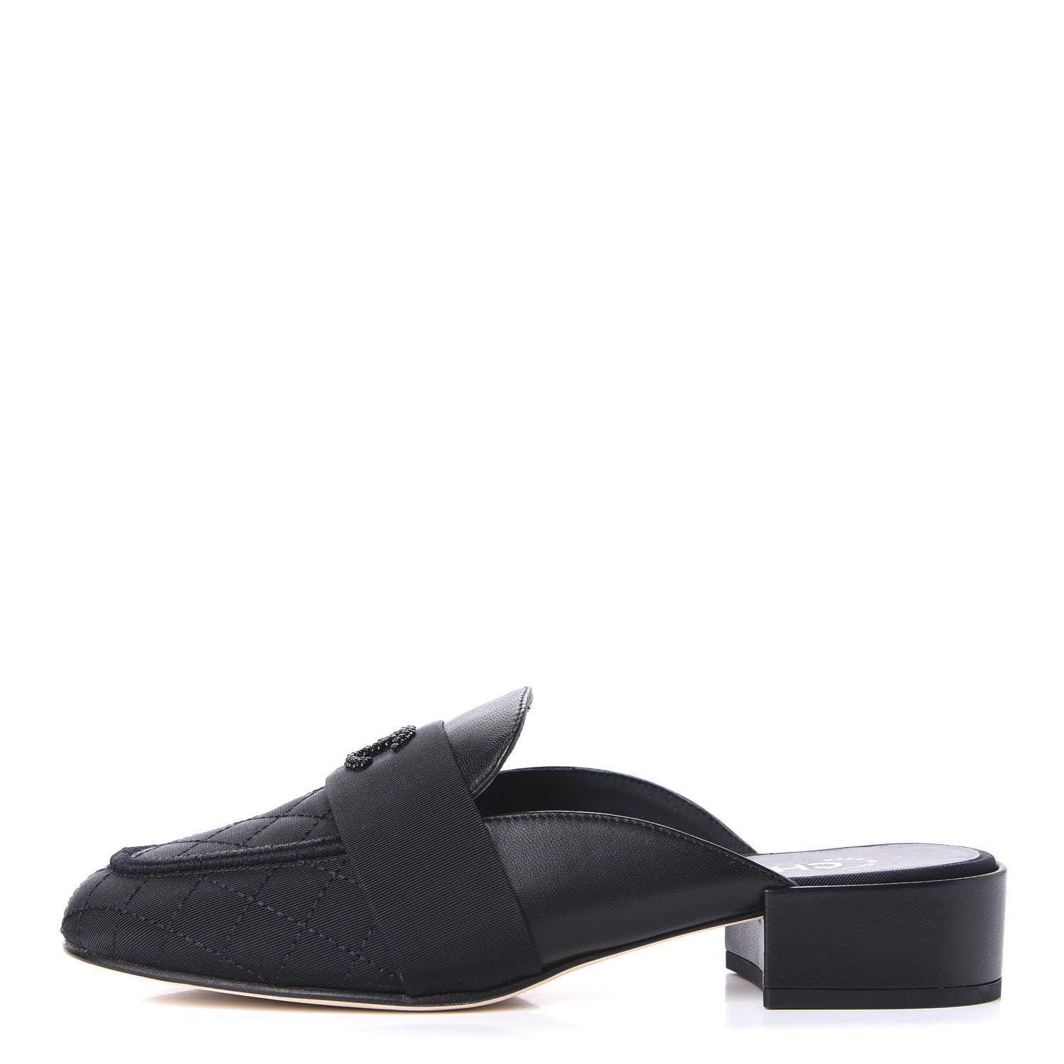 Chanel Lambskin Grosgrain Cap Toe CC Mules 36.5 Black 1 of 11