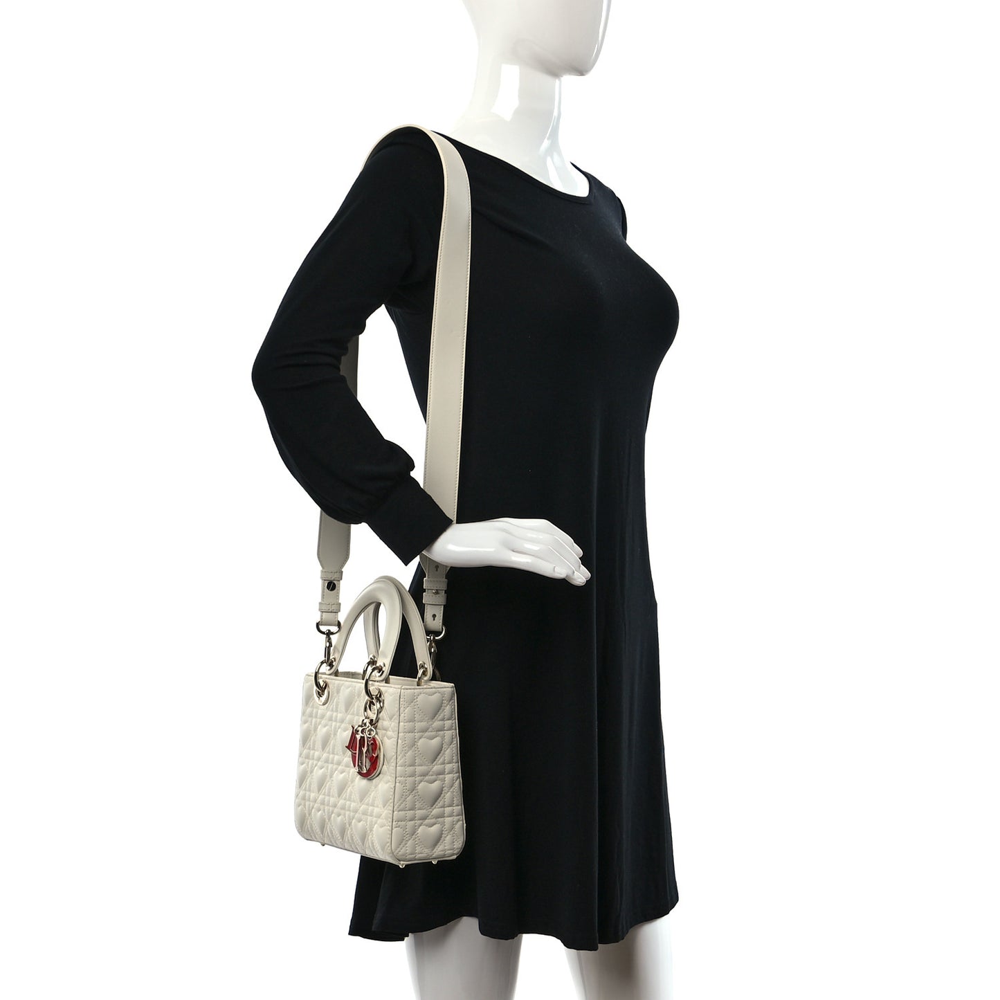 Lambskin Cannage Dioramour Heart Small Lady Dior White Red