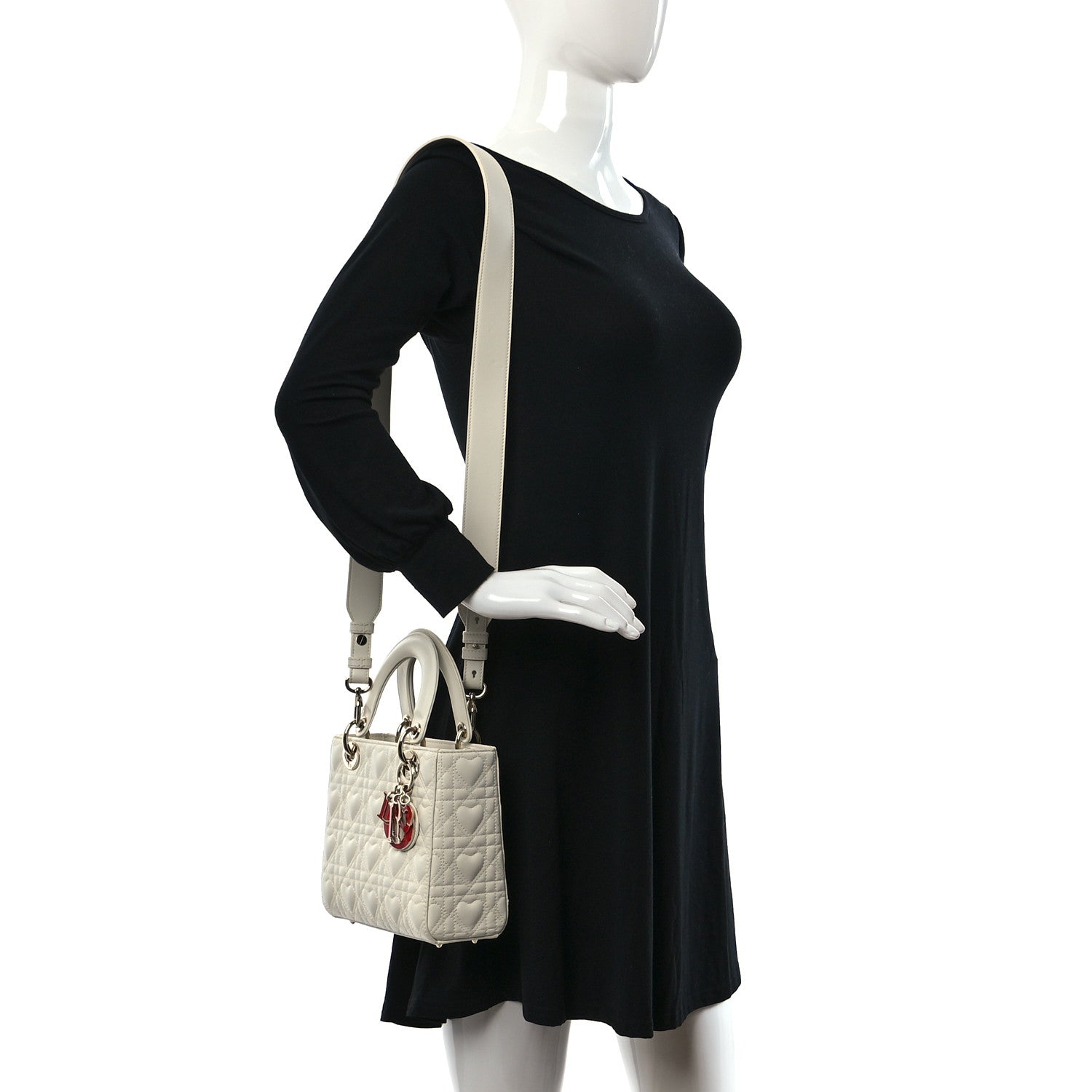 Christian Dior Lambskin Cannage Dioramour Heart Small Lady Dior White Red 2 of 10