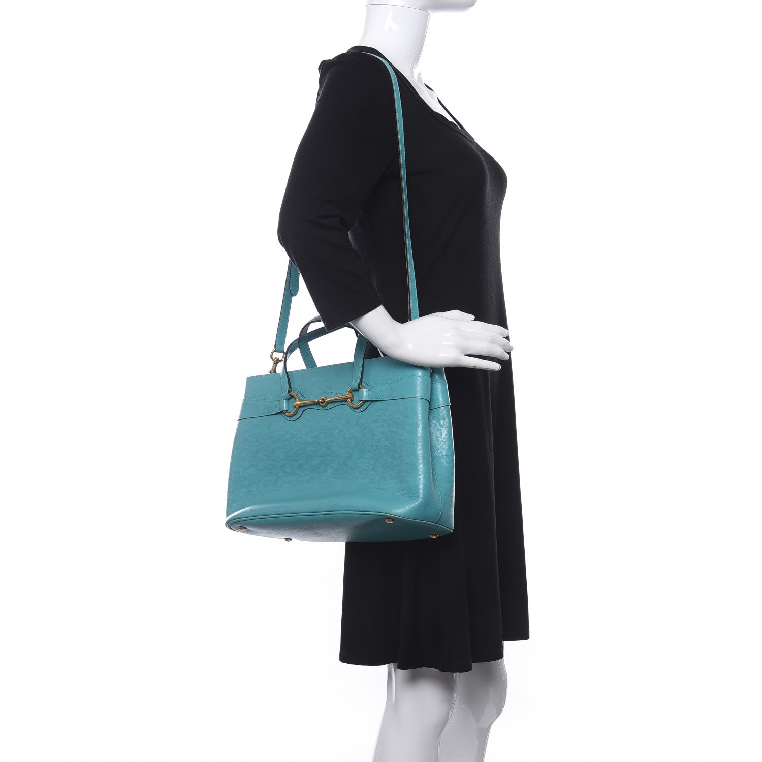 Gucci Textured Calfskin Medium Bright Bit Tote Blue 2 of 10