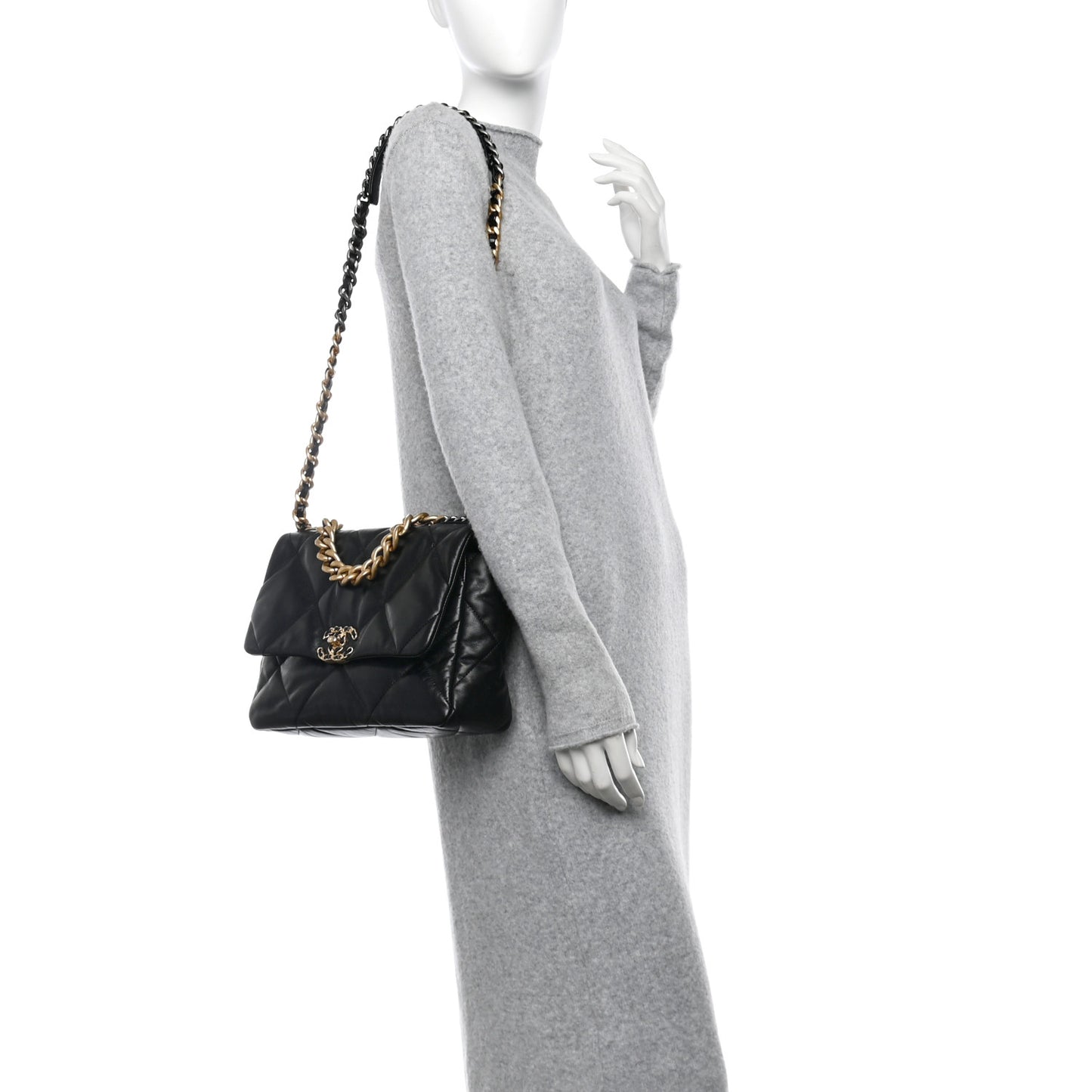 Lambskin Quilted Large Chanel 19 Flap Black