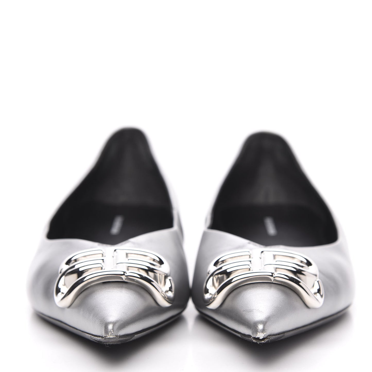 Metallic Calfskin BB Knife Pointy Toe Ballerina Flats 39.5 Silver Hardware