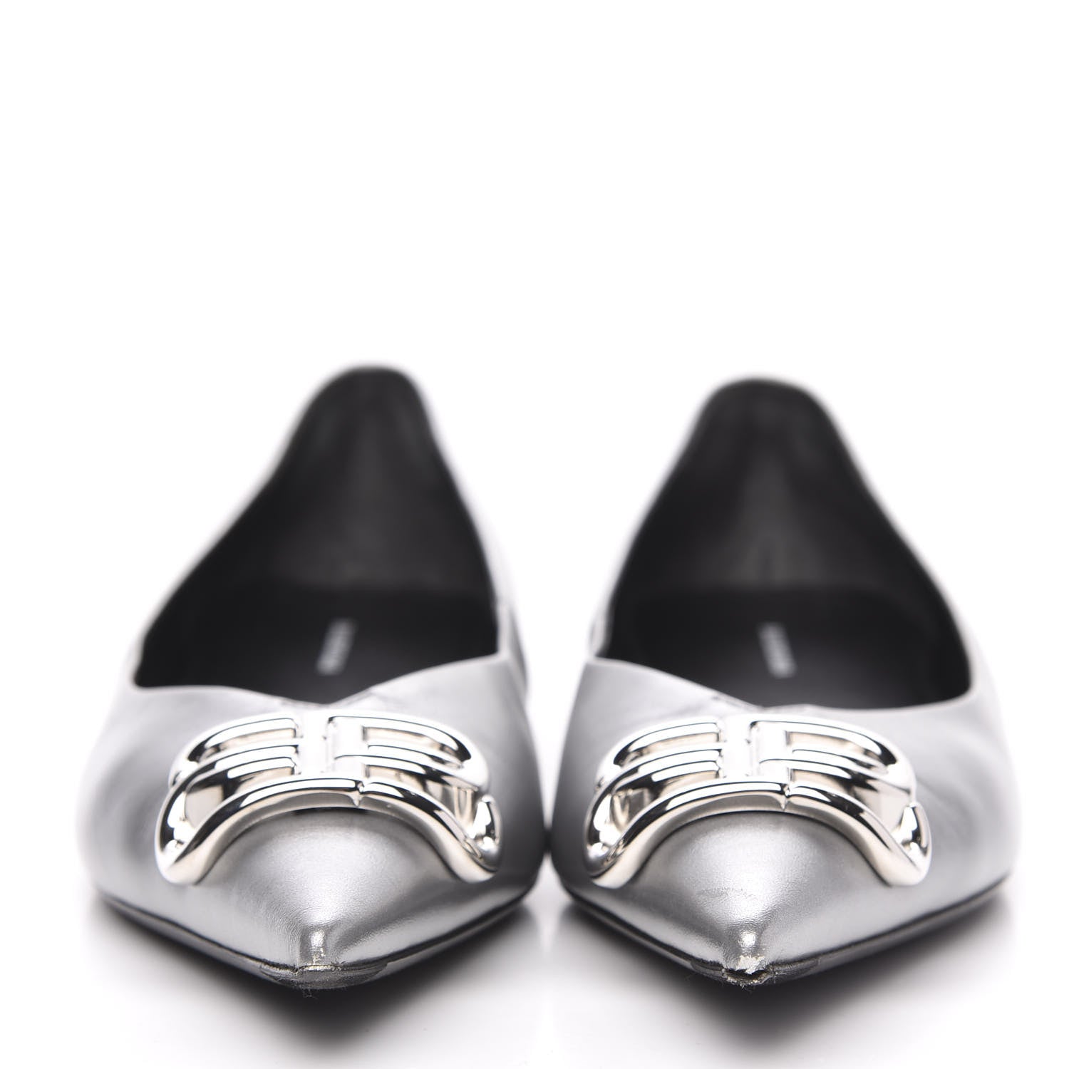 Balenciaga Metallic Calfskin BB Knife Pointy Toe Ballerina Flats 39.5 Silver Hardware 2 of 9