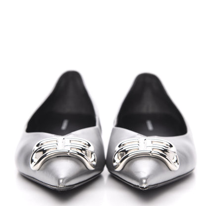 Balenciaga Metallic Calfskin BB Knife Pointy Toe Ballerina Flats 39.5 Silver Hardware 2 of 9