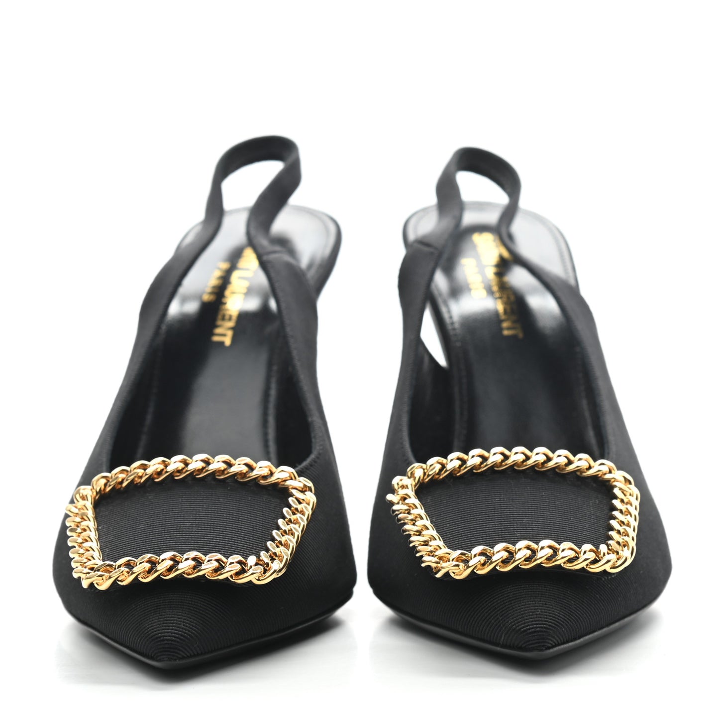 Grosgrain St. Sulpice Chain Buckle Slingback Pumps 37 Black