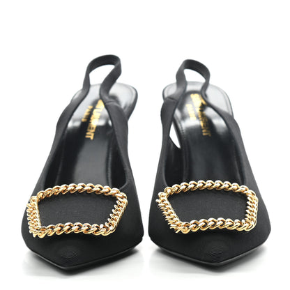 Saint Laurent Grosgrain St. Sulpice Chain Buckle Slingback Pumps 37 Black 2 of 7