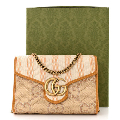 Gucci Raffia GG Monogram Matelasse GG Marmont Chain Wallet Natural Beige Off White Sun Oil 12 of 12