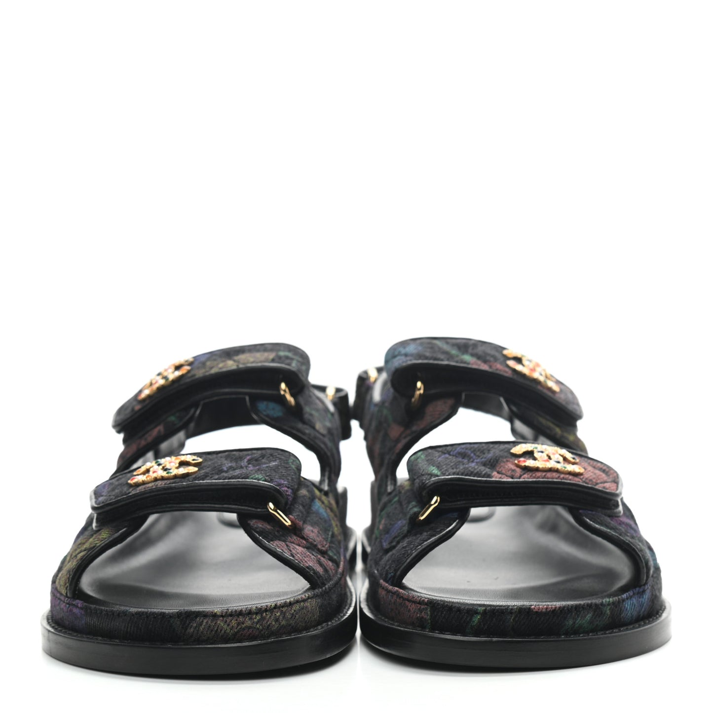 Denim Quilted Dad Sandals 36 Black Multicolor