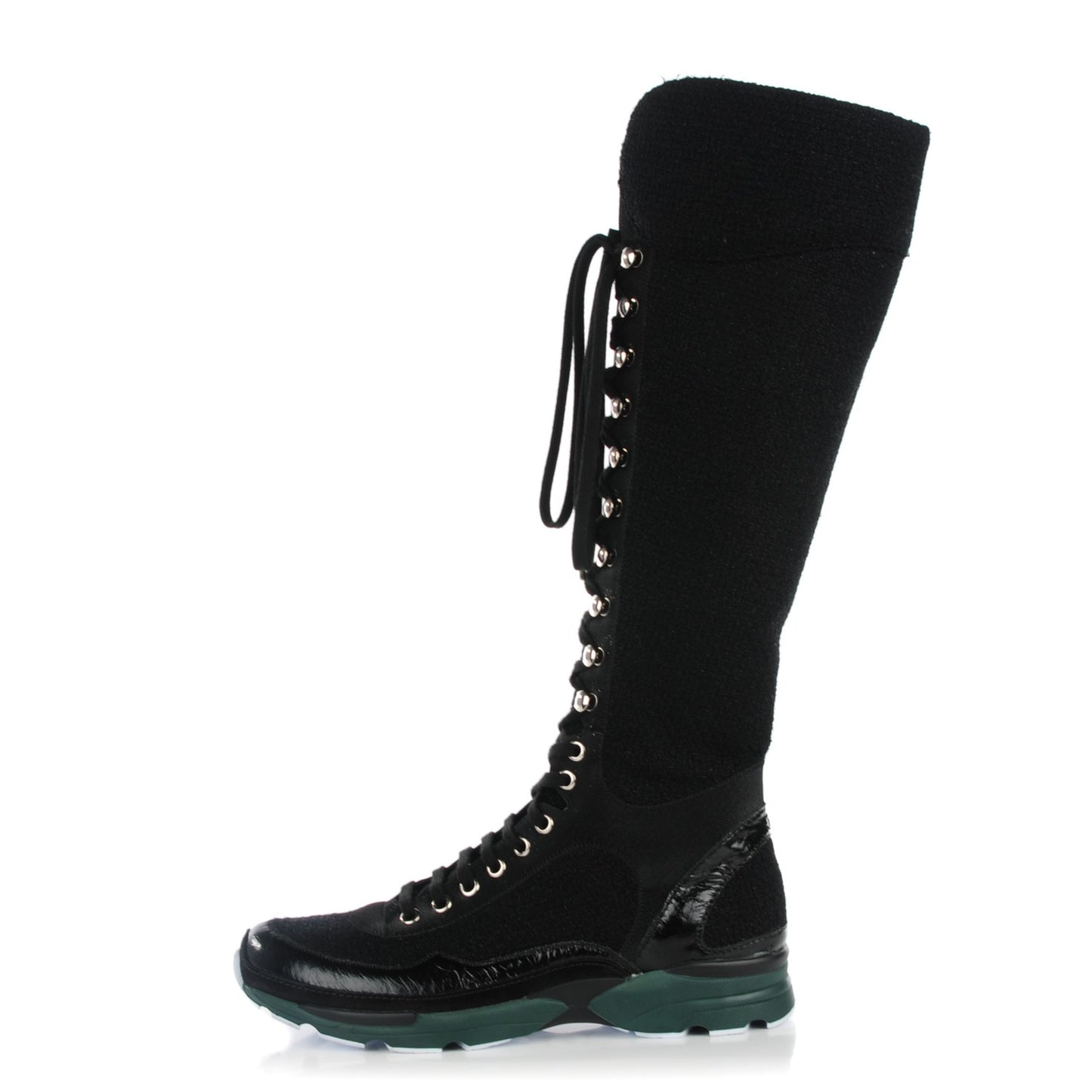 Tweed Patent Calfskin Sneaker Boots 38 Black