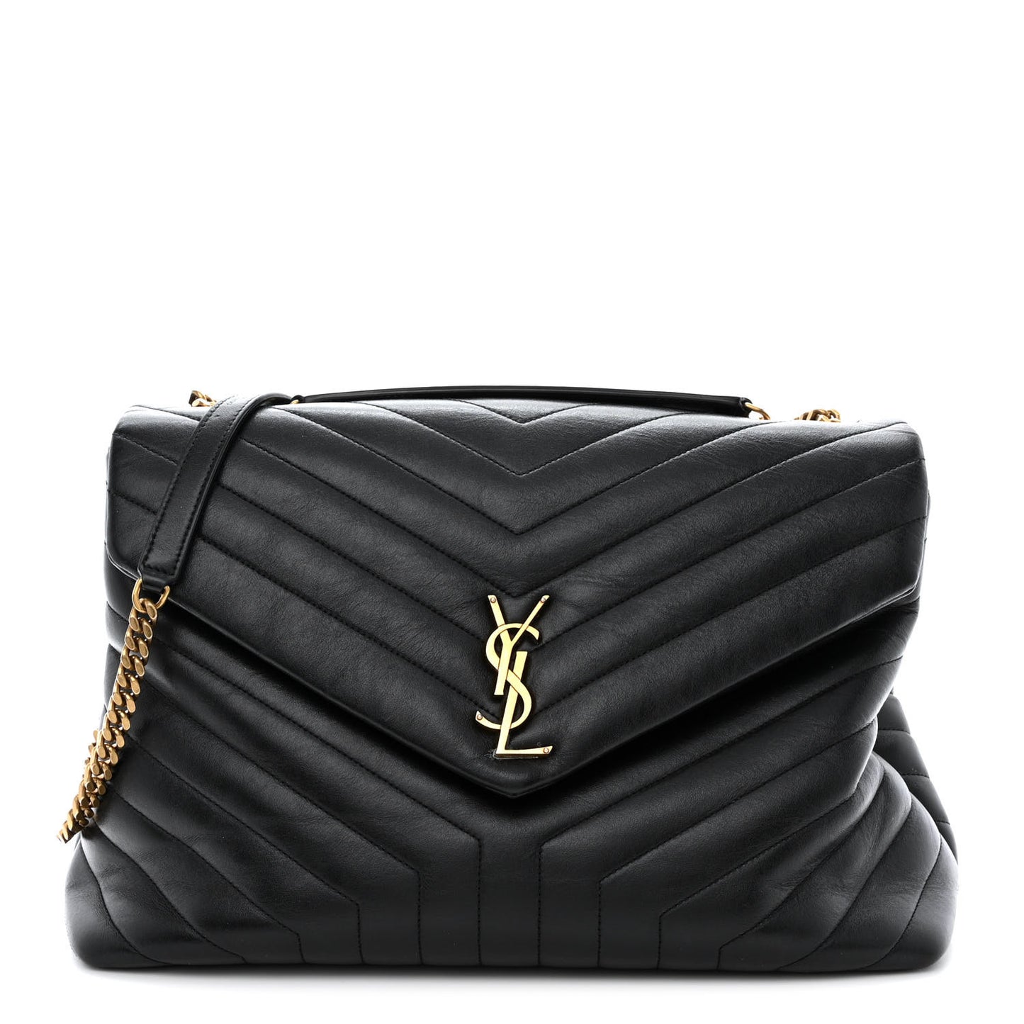 Calfskin Y Quilted Monogram Large Loulou Chain Satchel Black