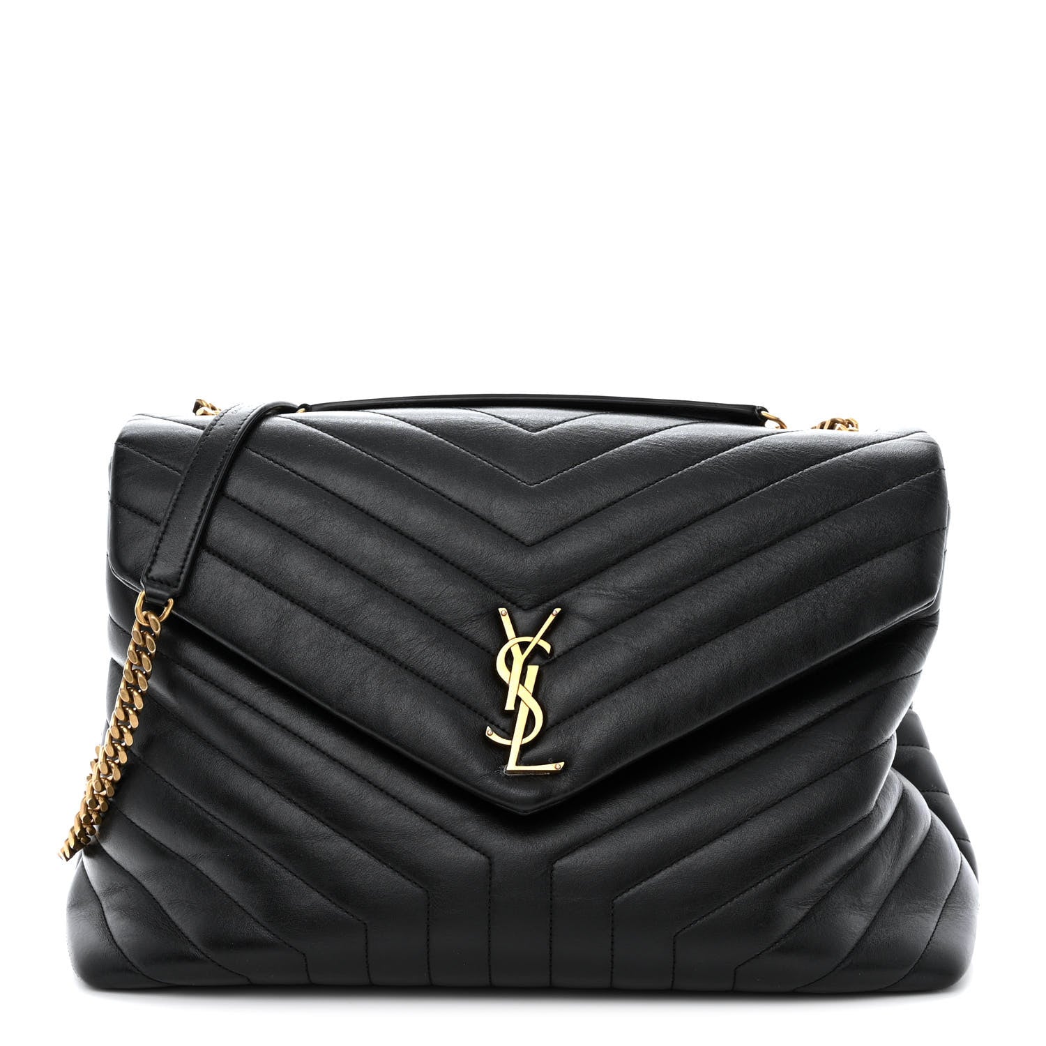 Saint Laurent Calfskin Y Quilted Monogram Large Loulou Chain Satchel Black 1 of 12