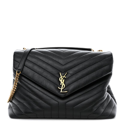 Saint Laurent Calfskin Y Quilted Monogram Large Loulou Chain Satchel Black 1 of 12