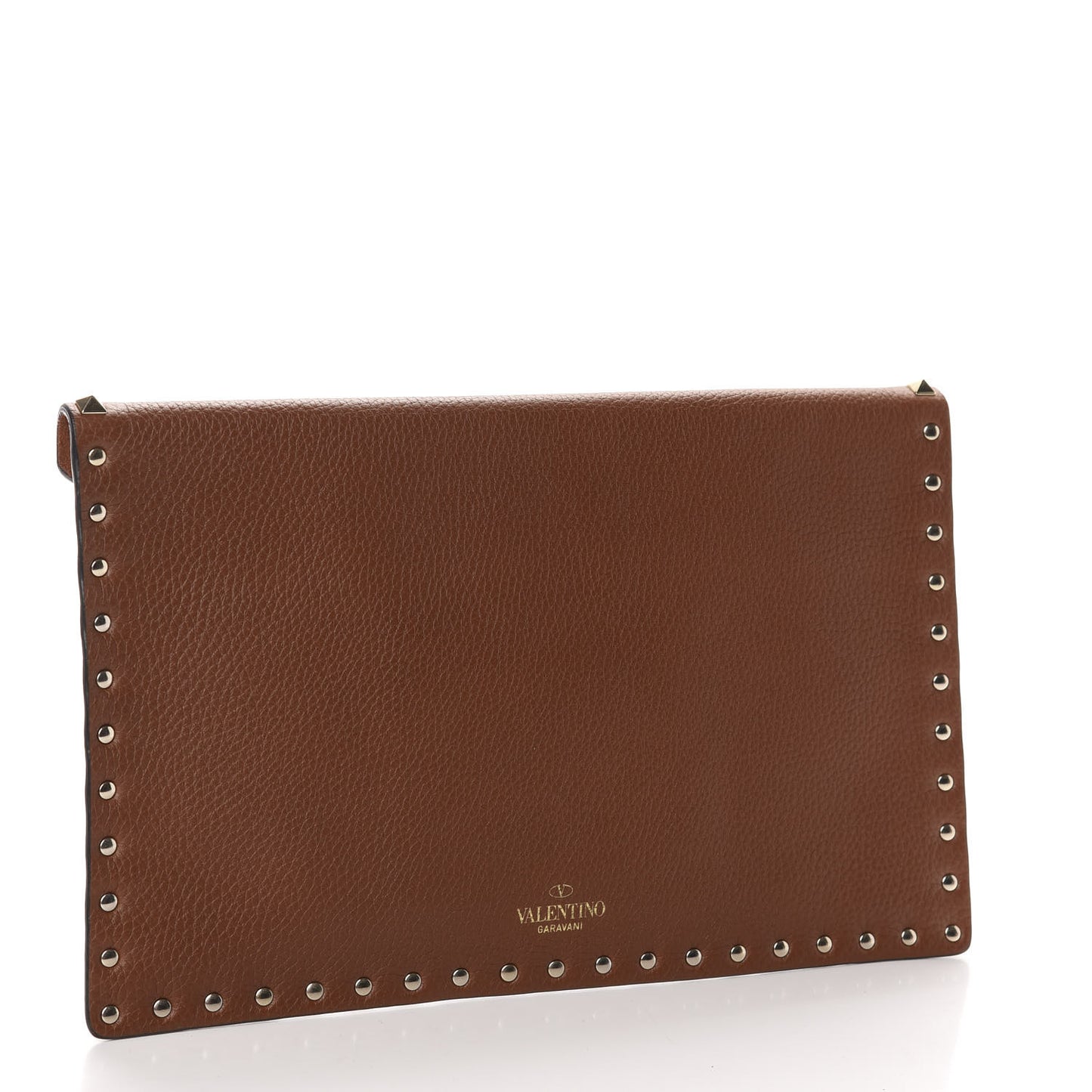Pebbled Calfskin Large Rockstud Envelope Clutch Light Cuir