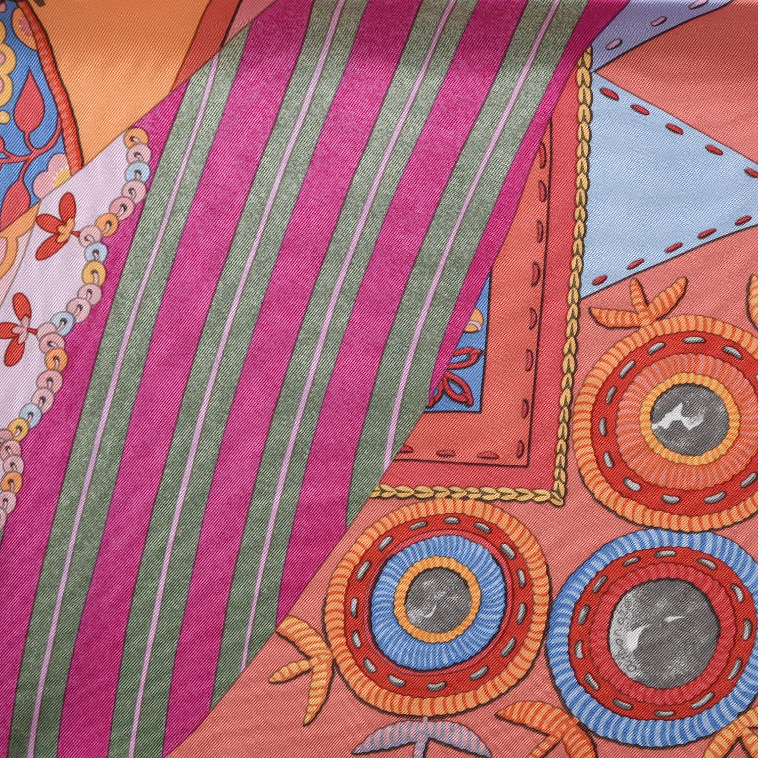 Hermes Silk Coupons Indiens Scarf 90 Rose Corail Vert 9 of 9