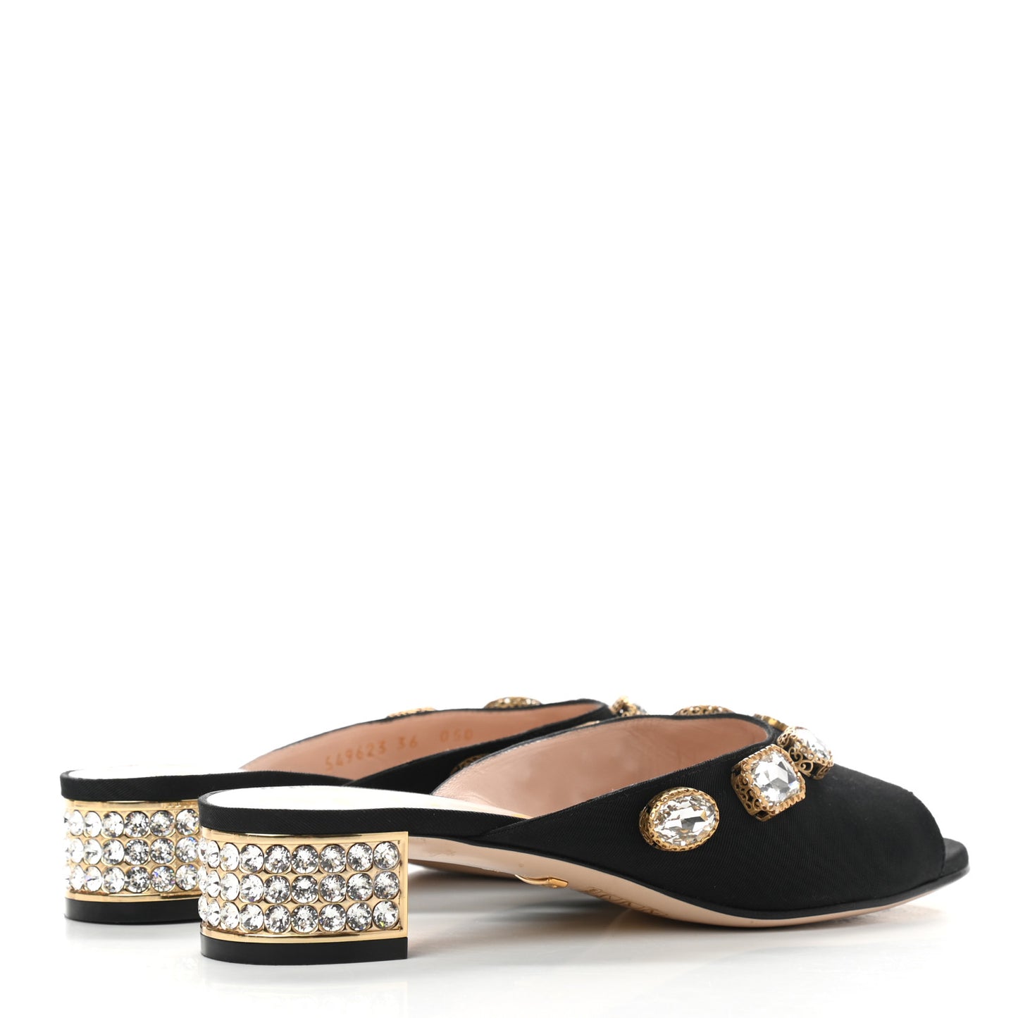Moire Fabric Crystal Embellished Lyric Slide Sandals 36 Black