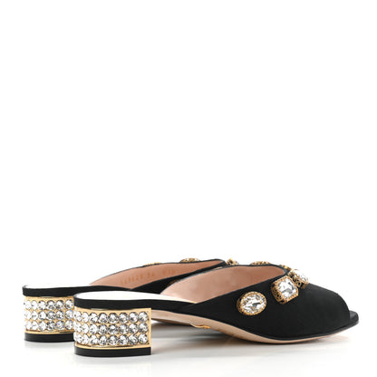 Gucci Moire Fabric Crystal Embellished Lyric Slide Sandals 36 Black 4 of 11