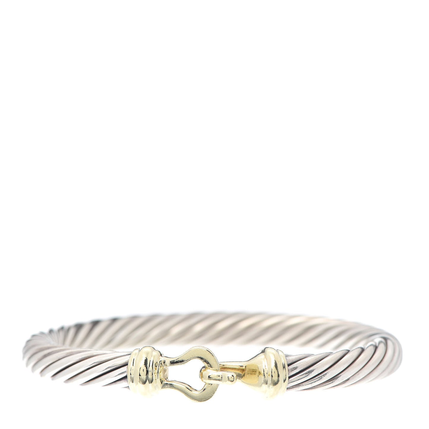 Sterling Silver 14K Yellow Gold 7mm Cable Classic Buckle Bracelet