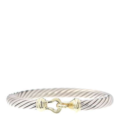 David Yurman Sterling Silver 14K Yellow Gold 7mm Cable Classic Buckle Bracelet 1 of 5